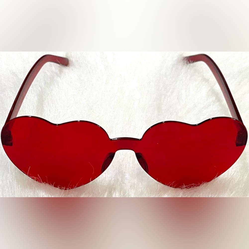 Red Heart Shaped Rimless Sunglasses Special Occasion Party Boho Y2K Festival - Picture 4 of 12